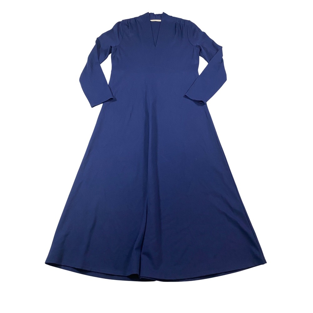 Soft Surroundings Royal Blue V-Neck Long Sleeve Knit Maxi Dress Empire‎ Waist